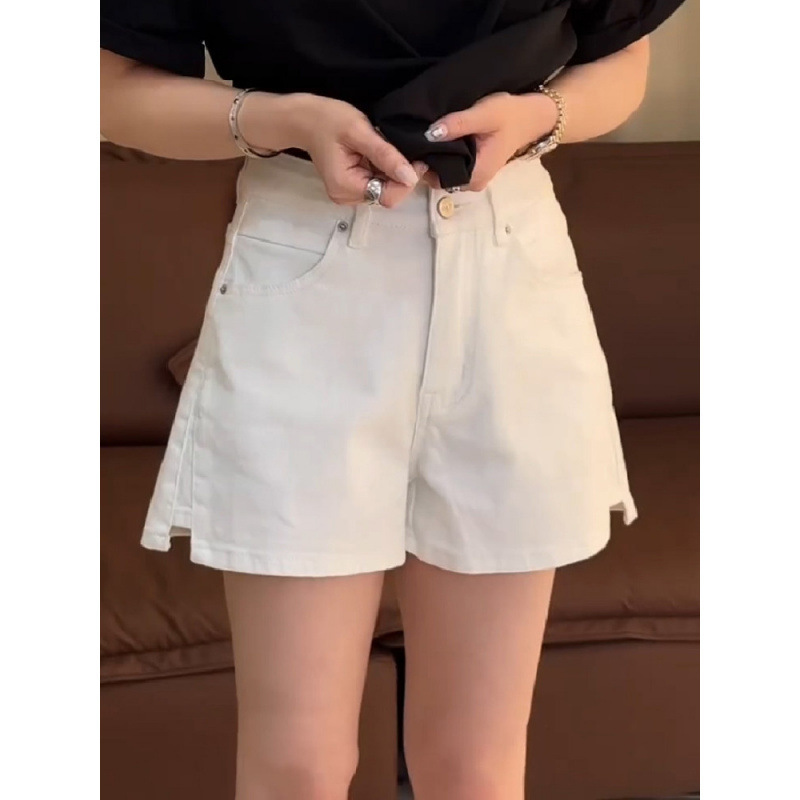 American-Style High-Waisted Split Denim Shorts for Women, Summer 2026, Plus-Size, Hip-Covering, Loose-Fitting, Slimming Wide-Leg Hot Pants