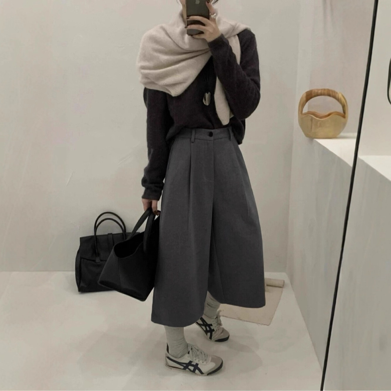 毛呢七分阔腿裤女2025秋冬韩系简约百搭设计感舒适休闲裤呢子靴裤