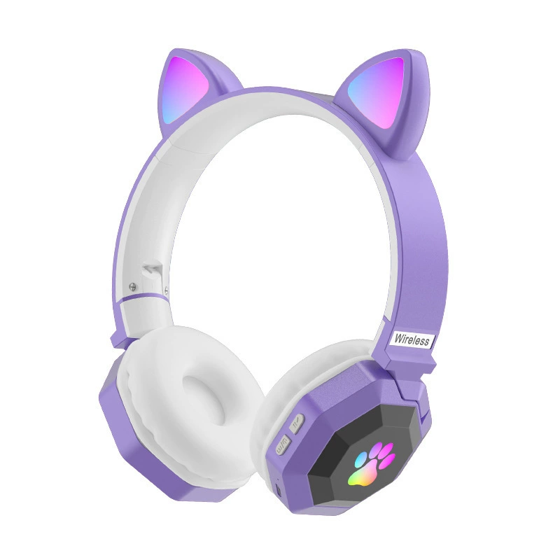 Новая кошачья ушная прическа светлая мультяшная голова в Bluetooth гарнитуре милый складной беспроводной картон plug-in гарнитура для девочек оптом