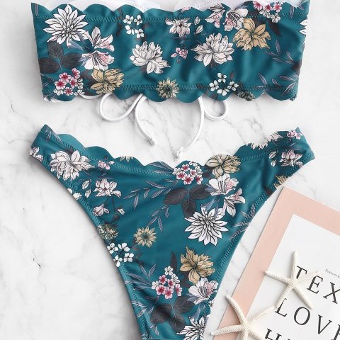 New Cross-Border Foreign Trade Split Swimsuit Bikini Lace Printed Amazon Bikini European and American Swimwear Wholesale