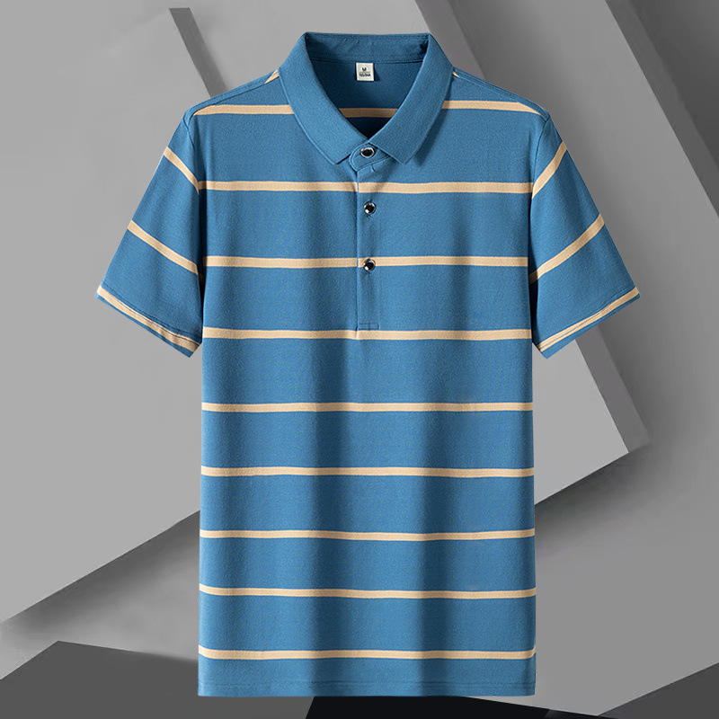 95 Cotton Polo Shirt Men's Light Business Striped T-Shirt Summer New Short Sleeve Golf Striped Lapel t Factory Wholesale