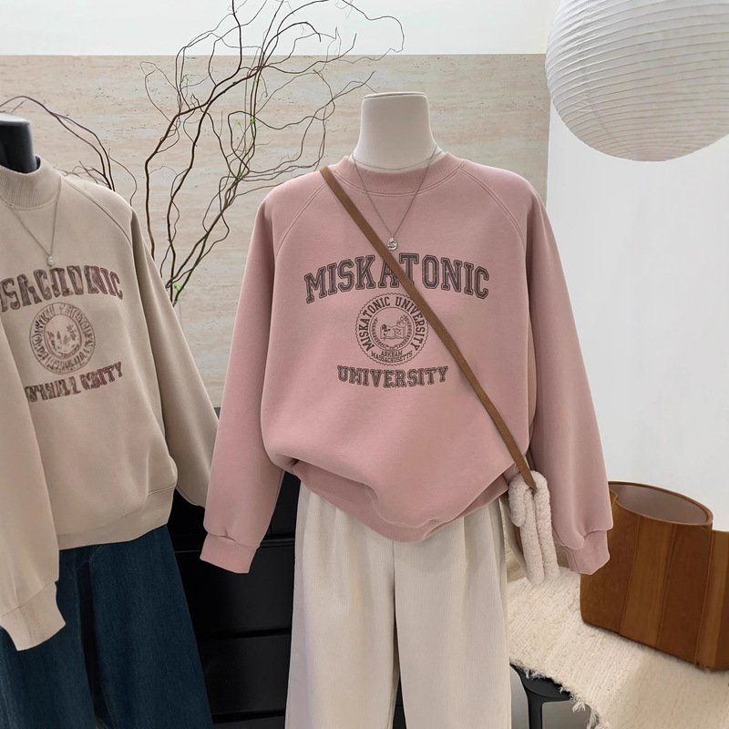 Autumn and Winter Short Loose Velvet Thickened Warm Tops and Sweatshirts for Women