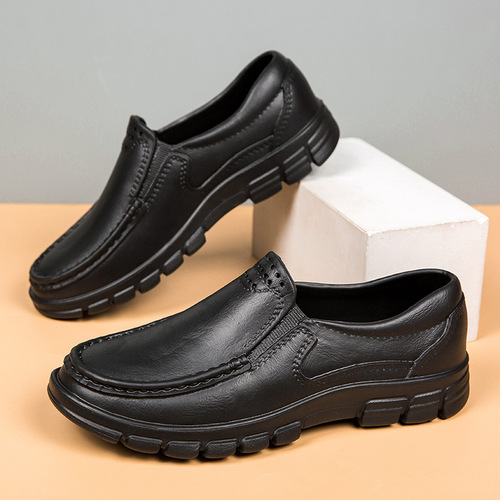 Work Shoes for Men, Large Size, Leather Chef Shoes, Backstage Waterproof, Oil-Proof, Kitchen Anti-Slip Special Use, Restaurant, Hotel, Office Work