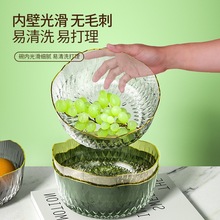 网红日式锤纹金边沙拉碗 批发北欧风ins透明塑料餐具甜品碗水果盘