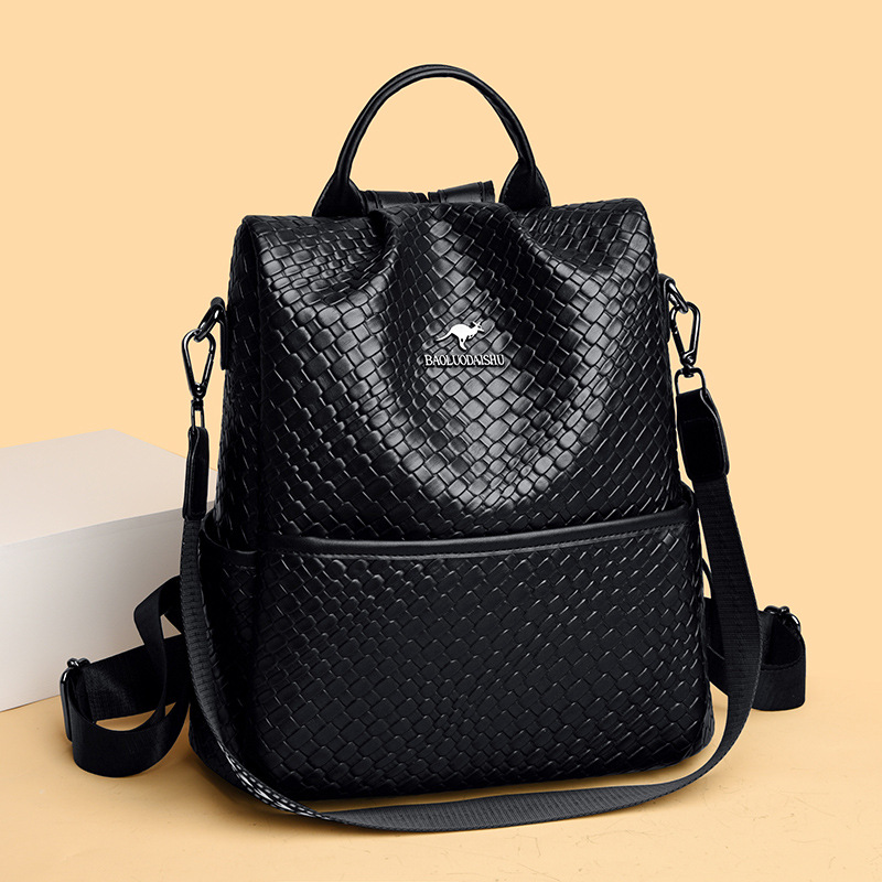 Multifunktionaler praktischer schwarzer Pendlerrucksack mit minimalistischem Webmuster, großer Kapazität für Freizeitreisen_voghion.com