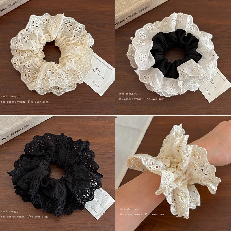 Zhao Lusi, el mismo estilo de encaje, encaje, intestino de cerdo, lazo para el cabello, cuerda para el cabeza coreana femenina, sentido de alta gama, nueva cuerda para el cabello de celebridades de Internet 2025