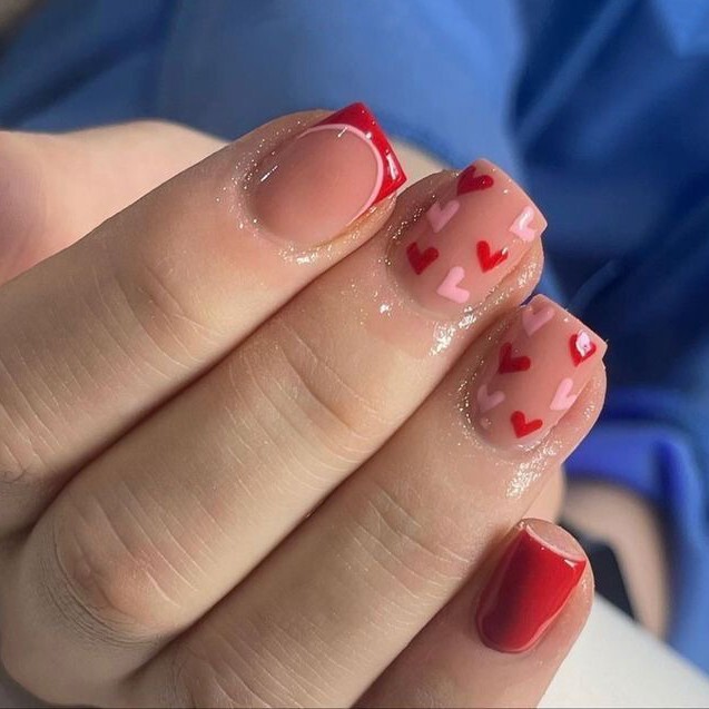 European and American Style Red Heart Short Square Nail Pieces Valentine's Day Heart-Shaped French Simple Push-Type Fake Nail Pieces European and American Style Red Heart Short Square Nail Pieces Valentine's Day Heart-Shaped French Simple Push-Type Fake Nail Pieces