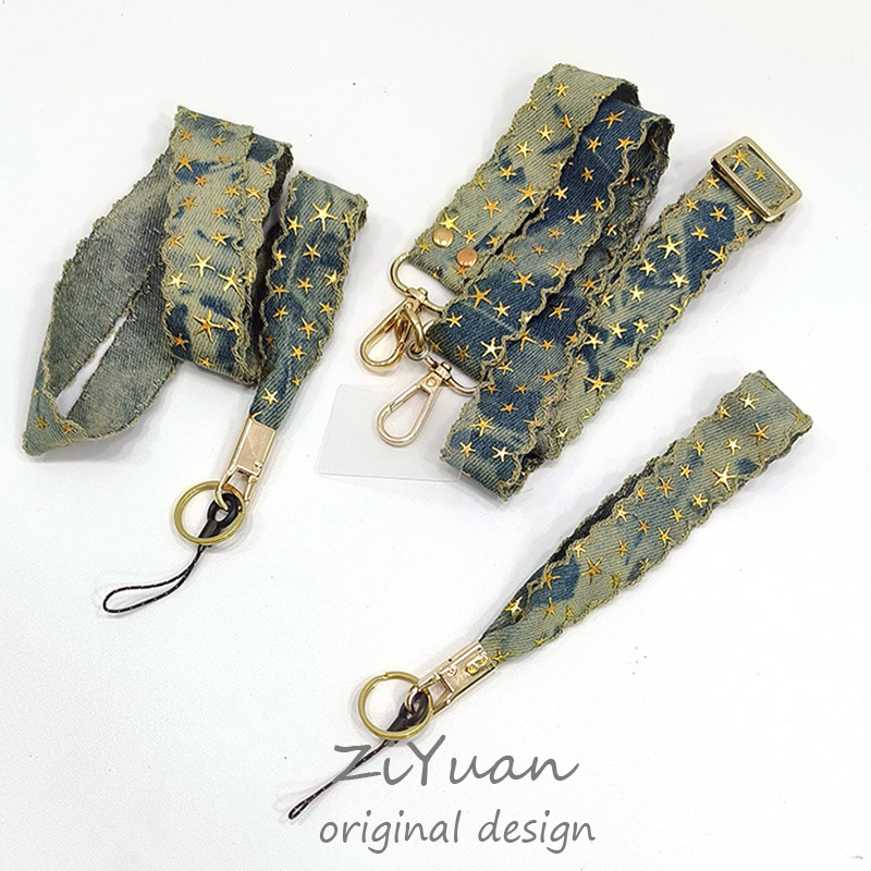 Original Denim Bronzing Detachable Lanyard Phone Case Gasket Shoulder Strap Star Crossbody Wrist Short Lanyard Chain