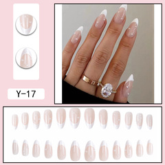 White French-pointed drop nail art with crushed diamonds, European and American cross-border pearl nail stickers, almond-shaped nails