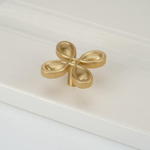 Nordic Pure Brass Шкаф Дверная Ручка Современная Простая Золотая Одно Отверстие Мебельный Ящик В Форме Цветка Твердая Ручка