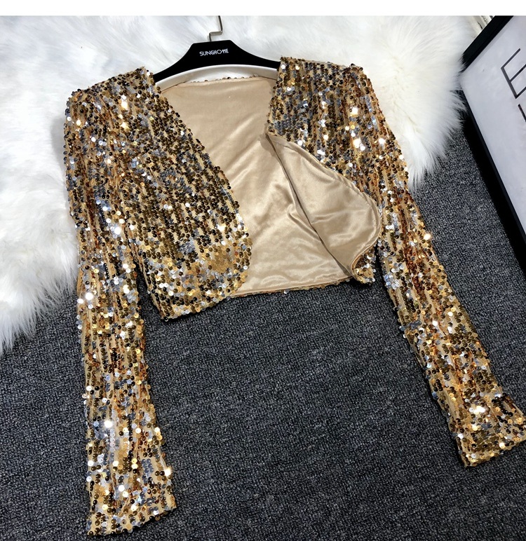 Long Sleeve Sleeve Length Women's Coat Long Sleeve Blazers Sequins Streetwear Solid Color