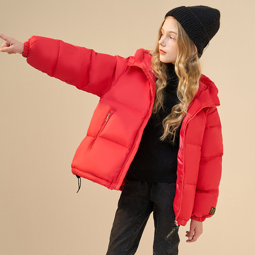  Winter New Children's Clothing Down Jacket Medium and Large Children's White Duck Down Korean Style Thickened Black Gold Bread Jacket Top