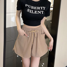 跨境工厂大码系带高腰双口袋休闲裤女春夏季百搭阔腿短裤抖音淘宝