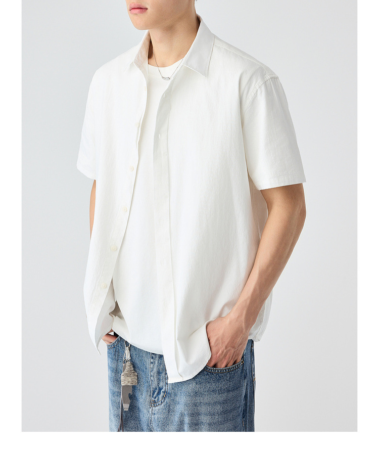 Áo sơ mi nam ngắn tay cotton trơn phong cách mới — Màu đen chi tiết 39