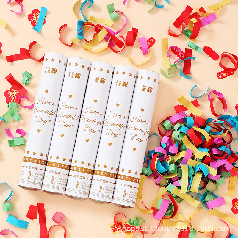 Tubo de confeti de pétalos, tubo de confeti para transmisiones en vivo, confeti de cinta portátil, cañón de confeti de cumpleaños, cañón de confeti láser de estrellas, lentejuelas, cañón de confeti para compromiso y boda