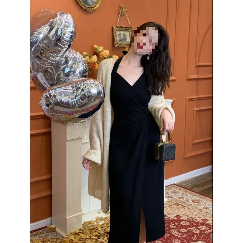 Cross-border New Chinese Style Retro Neck dress Women's Autumn and Winter Knitted Sweater Two-piece Fashionable Cross-border New Chinese Style Retro Neck dress Women's Autumn and Winter Knitted Sweater Two-piece Fashionable