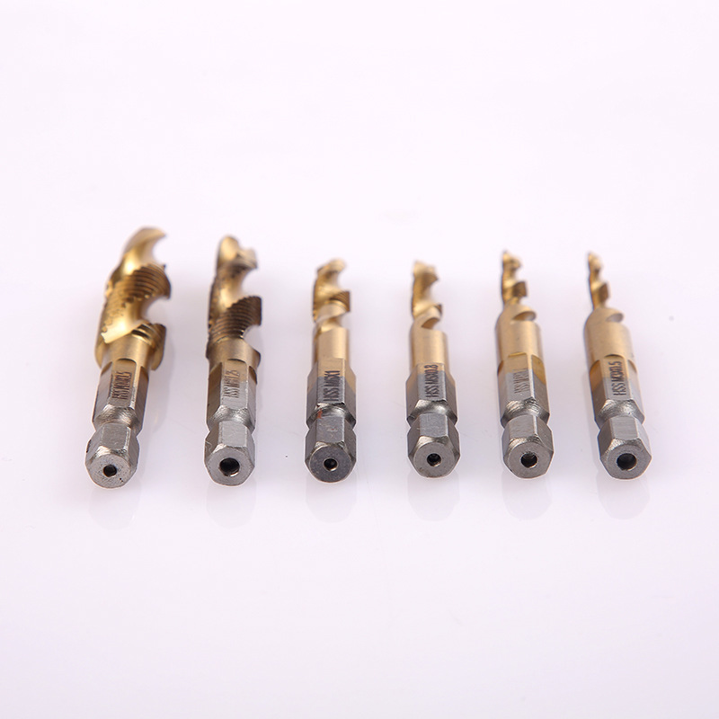 高速度鋼六角ハンドル一体型複合タップ HSS ドリル、タッピング、面取り一体型スパイラルマシンタッピングセット|undefined