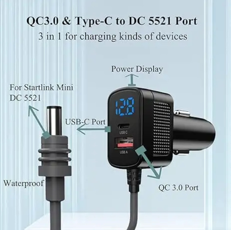 Amazon's Popular Fourth Generation Mini Digital Display Car Charger Waterproof Power Cord Charger Multi-Function Three-In-One Car Charger