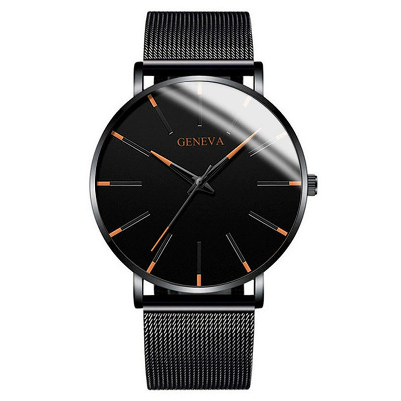 Black case, orange hands, black mesh strap