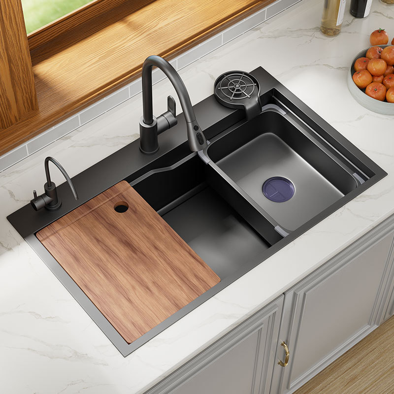 Lavadora de platos de acero inoxidable 304 gran fregadero de lavado de platos de cocina doméstica con un conjunto completo