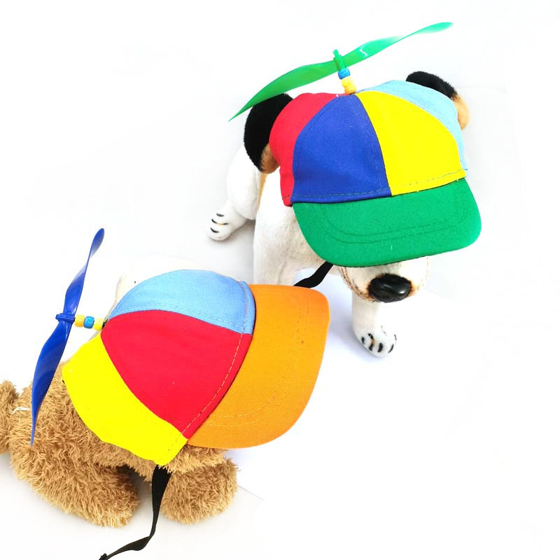 Fábrica transfronteriza mascota perro sombrero color a juego hélice gorra de béisbol gato Teddy tocado libélula de bambú tapa de pico