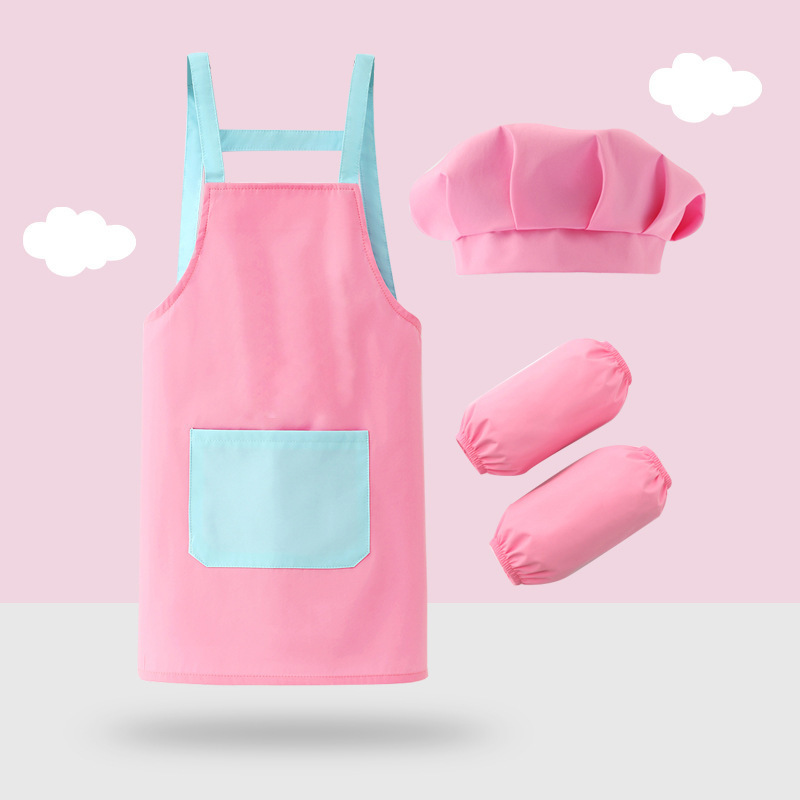 新しい幼稚園プリント子供用エプロン 3 点セットベビー絵画服防水防汚キッチン家事スモック|undefined