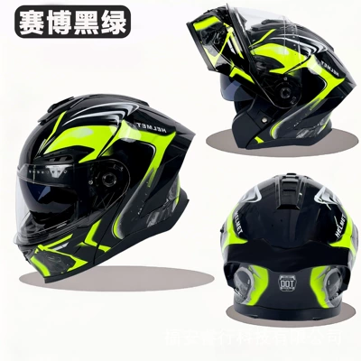 Motosiklet kaskı (dəbilqə) — Dot Certified Motorcycle Helmet Dual - cyber-black-and-green-m54-56
