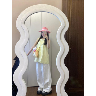 Summer Dopamine Wear suit Yellow Sleeveless Vest Women's Loose High Waist White Straight Wide-leg Pants Two-piece Set