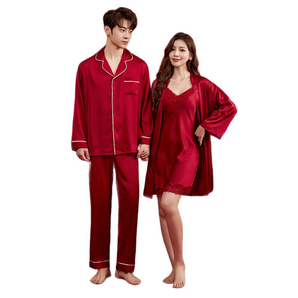 Nuevos productos de primavera y otoño, este año rojo festivo pareja pijama de la mujer cabina pijama conjunto de ropa para el hogar MC0003