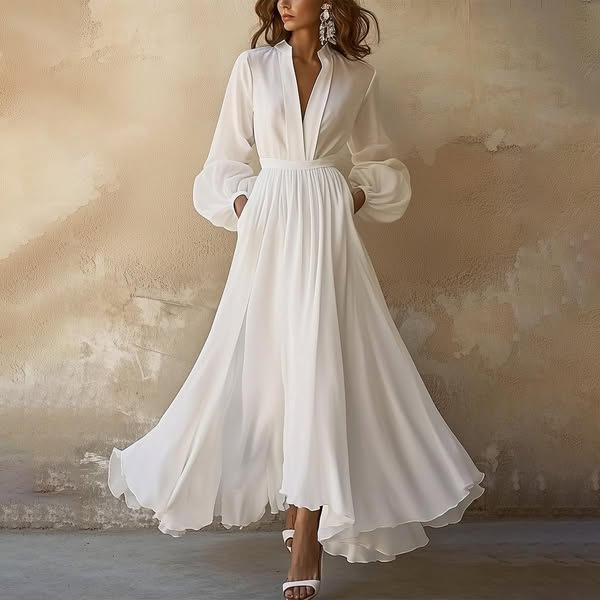 2025 European and American Women's Clothing Amazon Independent Station Long Sleeve V-Neck Solid Color Pleated Belt dress Dress 2025 European and American Women's Clothing Amazon Independent Station Long Sleeve V-Neck Solid Color Pleated Belt dress Dress