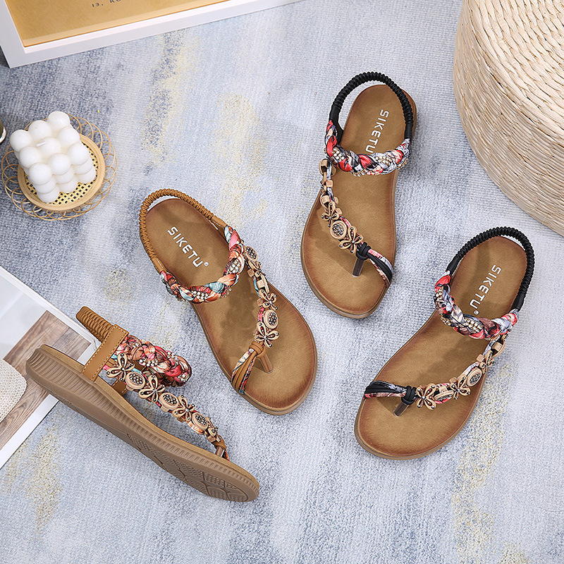 Sandalias de mujer estilo bohemio, tejidas a mano con cinta y pedrería, modernas y cómodas, Amazon 2025, 1722-1