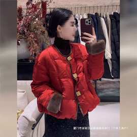 轻奢新中式风红色棉服外套女2025新款冬季感唐装棉袄