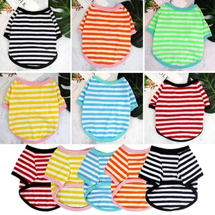 Summer New Dog Clothes Pet Clothing Striped Crewneck T-shirt Small and Medium Dog Bomei Teddy Spring and Summer Thin