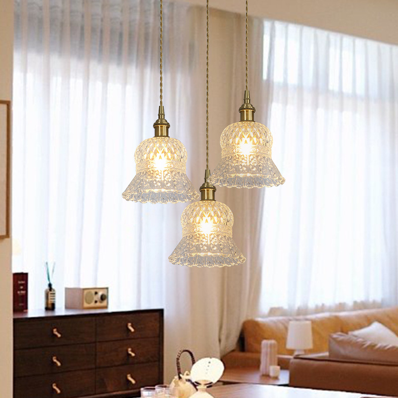 Estilo japonés de estilo tranquilo restaurante de latón de tres extremos lámpara simple bar de alojamiento porche del pasillo de la cama de vidrio pequeño lámpara