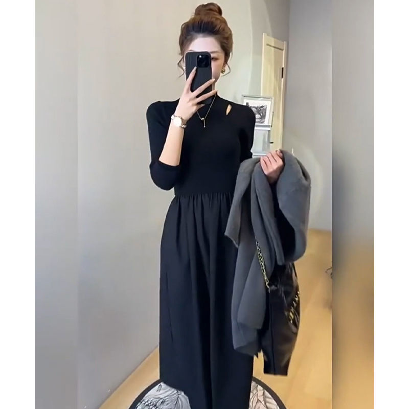 松弛感穿搭套装女秋冬港味气质显瘦打底连衣裙慵懒风洋气毛衣外套|undefined