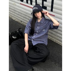 日系复古格纹短袖衬衫女夏季2025新款小个子宽松休闲男女款衬衣潮