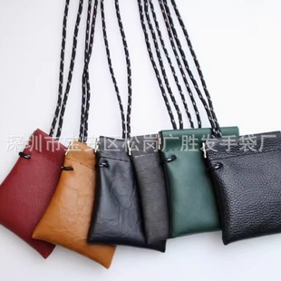 Vintage Earphone Storage Hanging Neck Bag Unisex Airpods Earphone Bag Leather All-match Data Cable Coin Purse