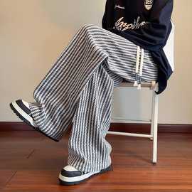 秋季新款鱼骨纹灯芯绒休闲裤子男大码情侣装阔腿卫裤宽松直筒长裤