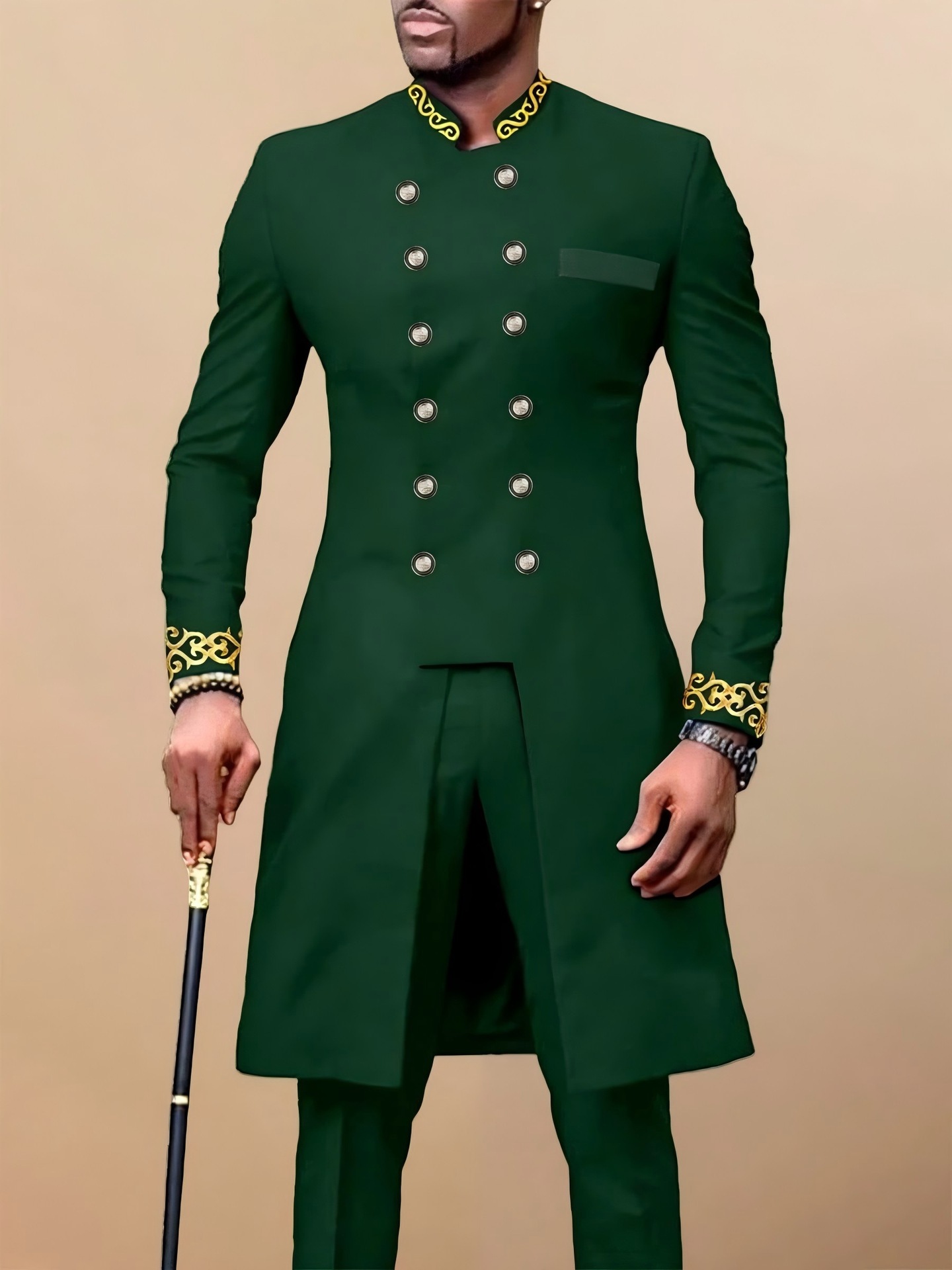 Traje de boda tradicional africano para hombre, conjunto de 2 piezas, cuello redondo, manga larga, top y pantalones, comercio exterior