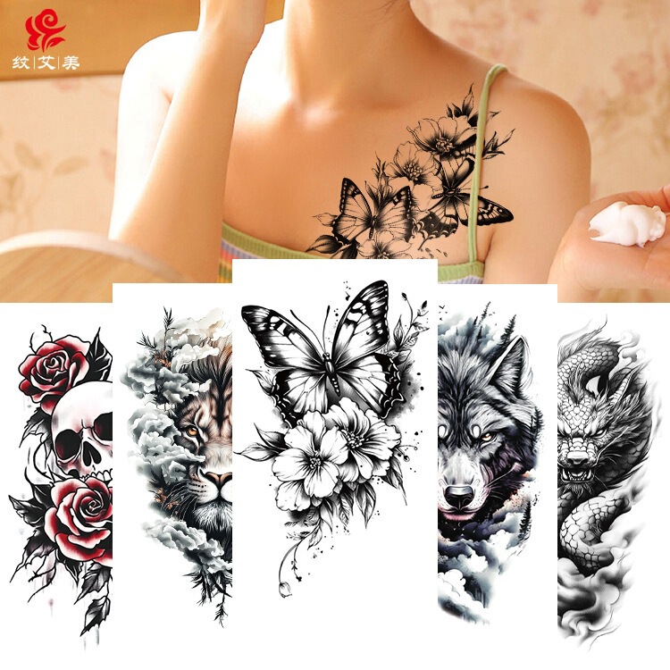 Wholesale in-stock black and white animal tattoo stickers, waterproof, for men and women, for arms and chest, realistic tattoo stickers Wholesale in-stock black and white animal tattoo stickers, waterproof, for men and women, for arms and chest, realistic tattoo stickers