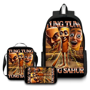 Cross-Border Wholesale Italian Brainrot Printed Backpack Wooden Stick Man Classic of Mountains and Seas School Bag Pencil Case L