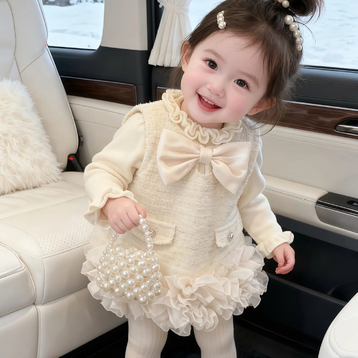 Niña chaleco de viento fragante vestido de invierno 2026 nuevo vestido de aniversario vestido de princesa bebé vestido de lana