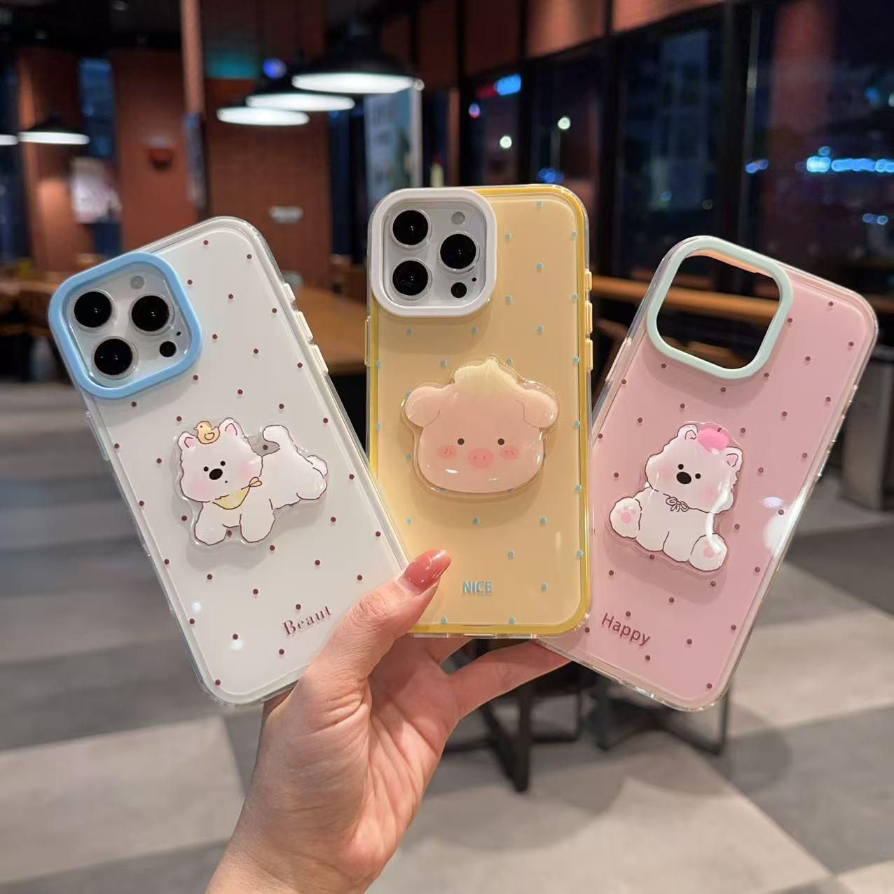 ins风波点狗狗架适用iPhone17/16promax手机壳华为mate70可爱小猪