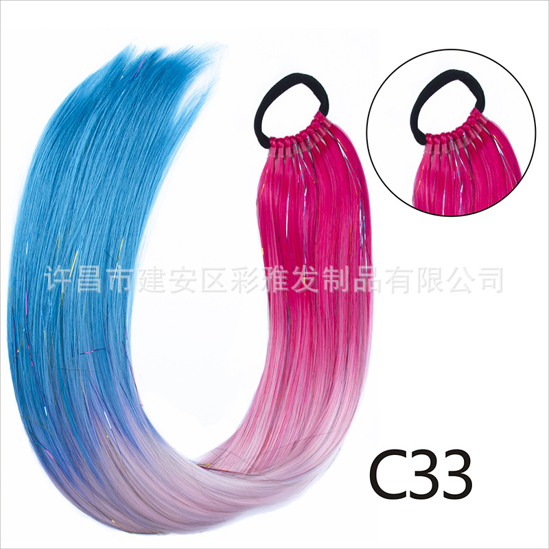 Comercio exterior transfronterizo láser de fibra química colorida cola de caballo 24 pulgadas trenzada de nueve hebras extensión de cabello cola de caballo simple y rápida