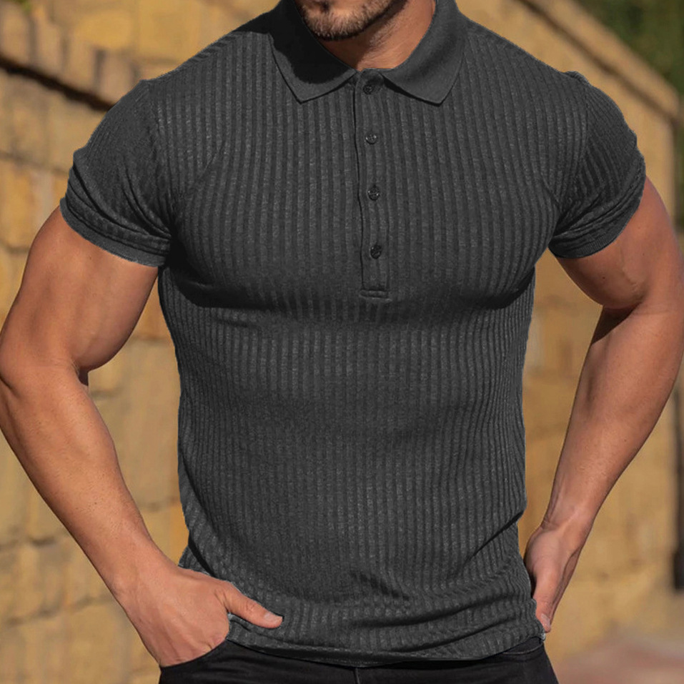 Comercio exterior transfronterizo europeo-americano wish hombre deportivo de verano acondicionamiento ocio elástico vertical camisa polo de manga corta para hombre