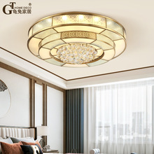 现代中式全铜客厅吸顶灯美式卧室吸顶灯圆形水晶铜灯具别墅复古