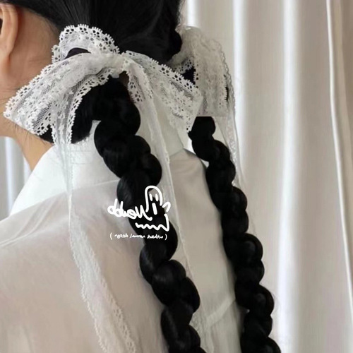 Korean hair accessories  new summer style super fairy temperament gentle wind lace ribbon streamer small fresh hair rope hair ring new