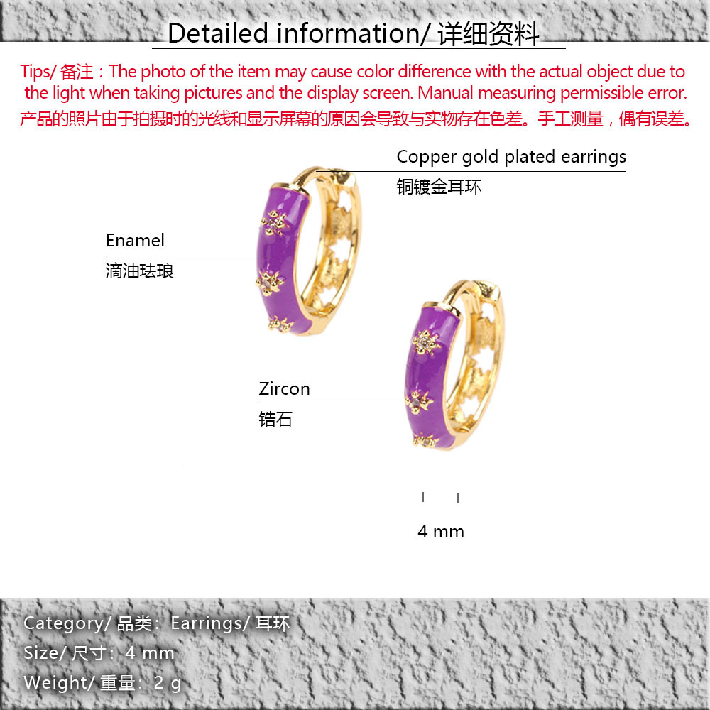 European And American New Style Dripping Color Zircon Copper Earrings Wholesale display picture 1