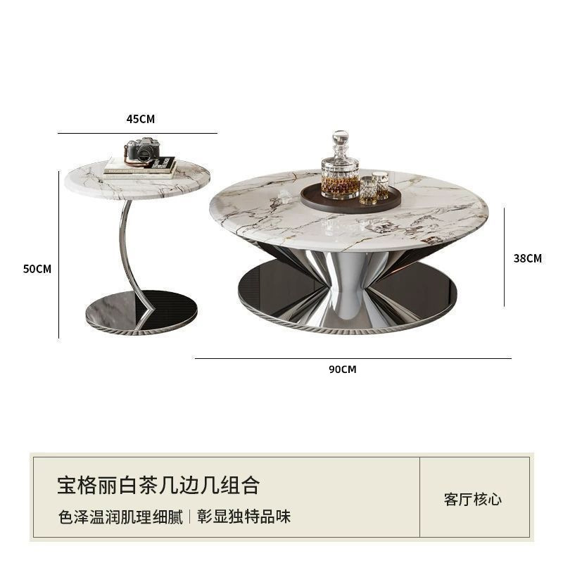 侘寂风现代大理石圆形飞碟茶几奢石茶几家用小户型时尚客厅茶桌|undefined