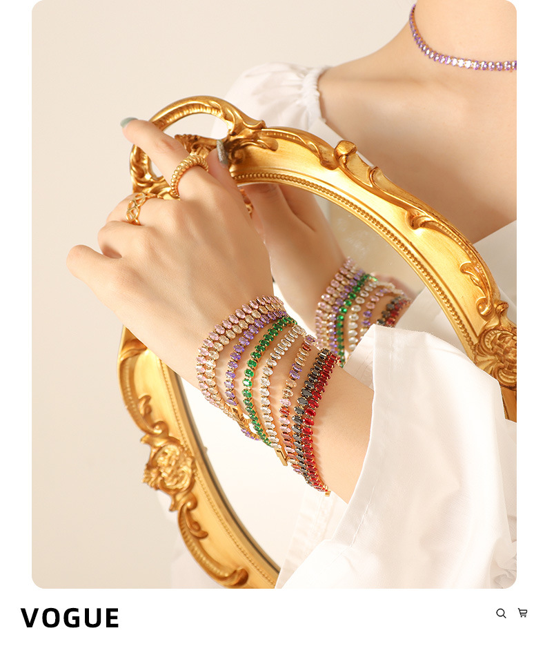 Ethnic Style Geometric Titanium Steel Zircon Bracelets Necklace